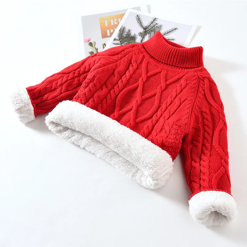 Baby Sweater Solid Winter Thick Plush Pullover 2021 New Turtleneck Casual Kids Boy Girl for Children Warm Knitted Sweaters 0-8Y