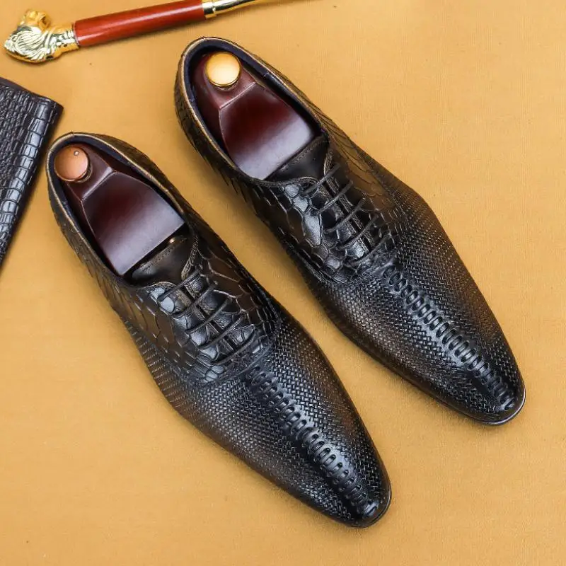 

New Mens Casual Business Genuine Leather Weave Shoes Men Formal Suit Dress Shoes High Grade Office Career Work Shoes Big Yards