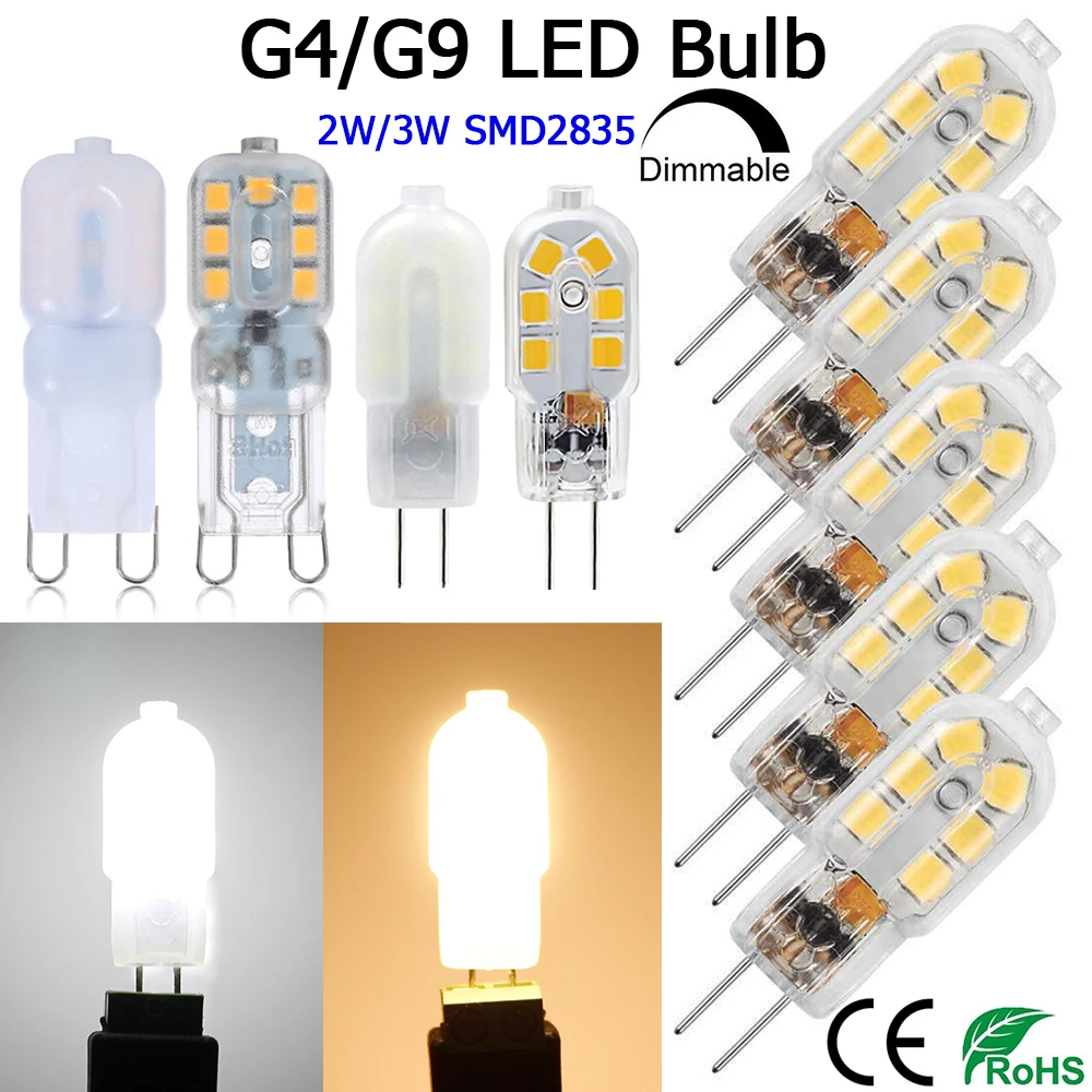 G4 G9 LED Bulb Light 2W 3W AC/DC12V Dimmable LED Bulb Bi-Pin Base For 20W Halogen Lamp AC110V AC220V SMD2835 Spotlight Home D30