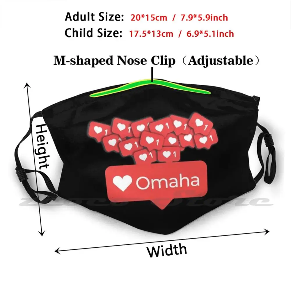 Love My Omaha 네브라스카 알림 하트 마스크 DIY 워셔블 필터 Pm2.5 입 트렌딩 I Love Omaha Love Omaha I Love Omaha