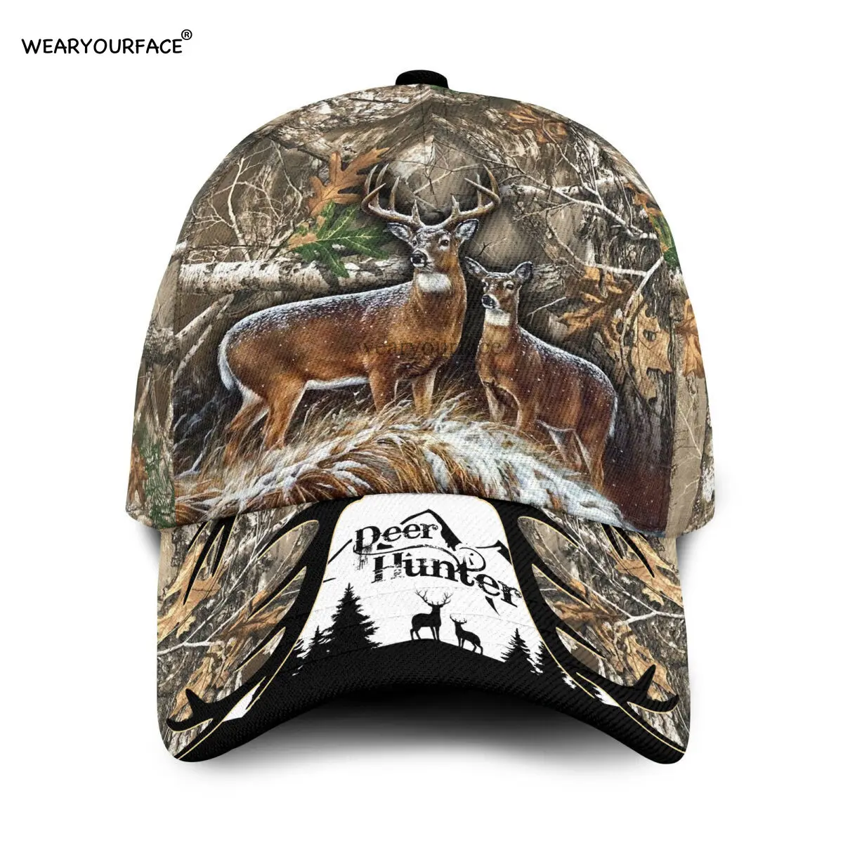 Deer Moose Hunting Animals 3D All Over Printed Snapback Hat Men Women Adult Sports Headwear Outdoor Sun Visor Baseball Cap