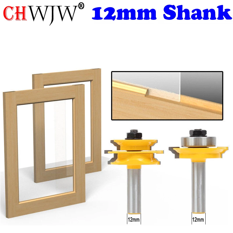 CHWJW 2PC 12mm Shank Round Over Rail and Stile Router Bit Set Woodworking Cutter Tenon Cutter for Woodworking Tools