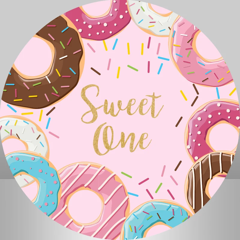 Custom Newborn Baby Shower Background Candy Bar Photography Backdrop Kids 1st Birthday Donut Circle Round Backdrop