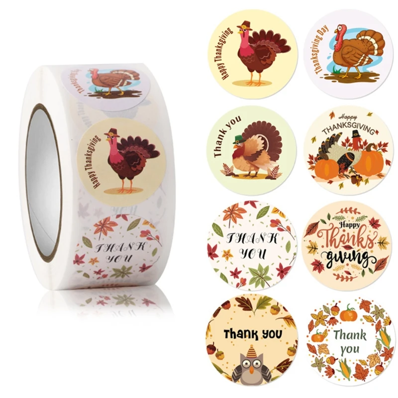 500pcs Happy Thanksgiving Day Stickers Funny Grateful Design for Holiday Harvest Party Decoration Gift Wrap Labels