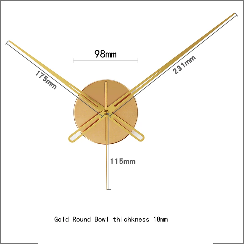 12888 Sweep Movement With Gold Round Metal Cover Gold Long Hands 90128# Wall Clock DIY Kits