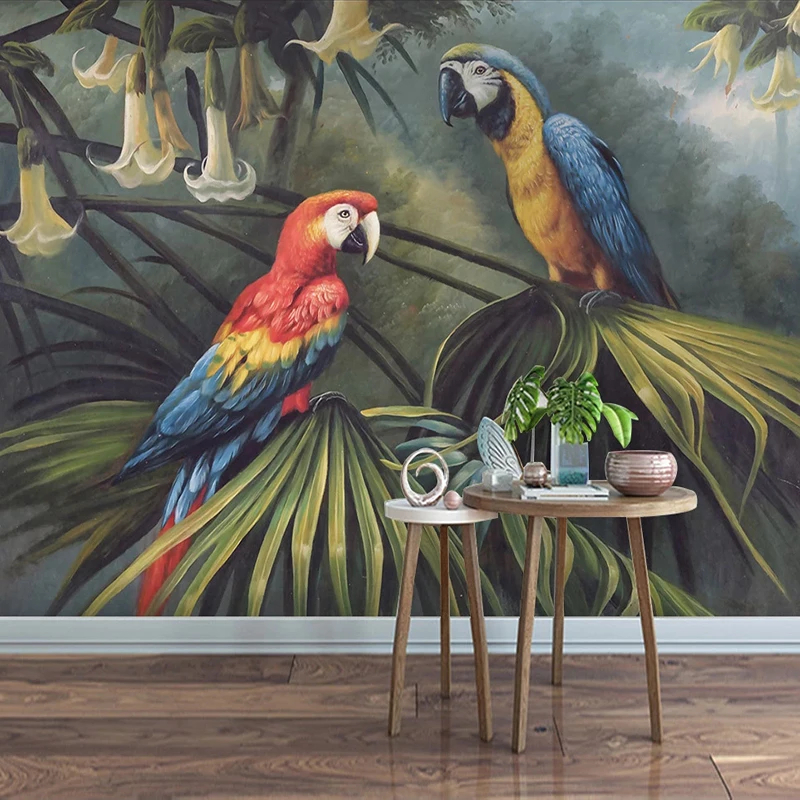 Custom Photo Forest Parrot Hand Painted Oil Painting Retro Modern Living Room Bedroom Sofa TV Background Wall Murals Wallpaper