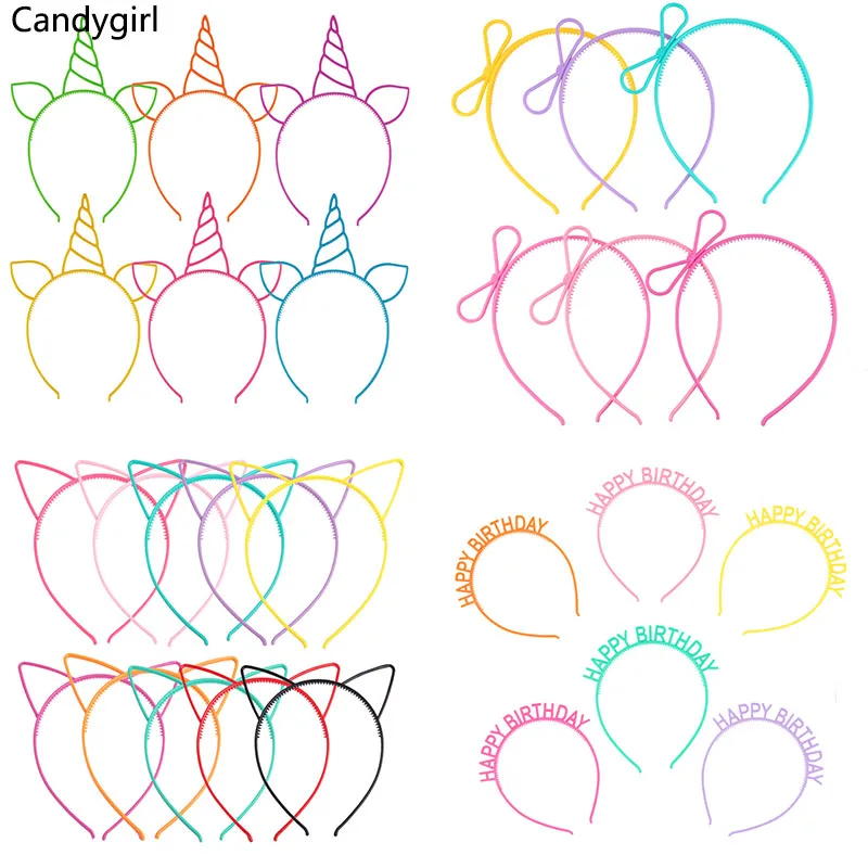 Candygirl Cute Plastic Colour Headbands Lovely Cat Ears Princess Hair Bands For Kids Hair Hoop Birthday Party Hair Accessories