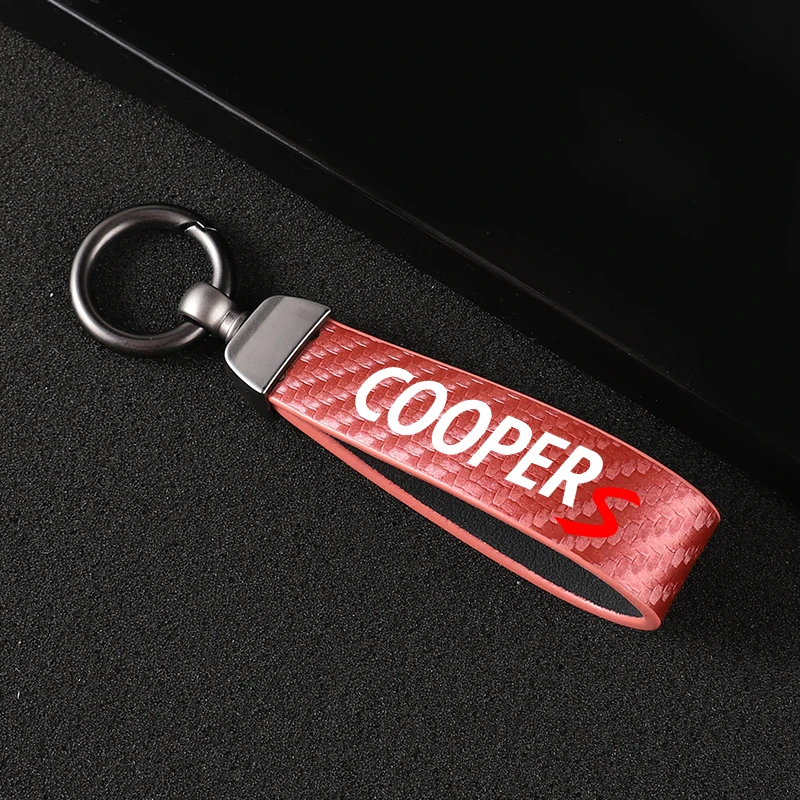 New fashion car carbon fiber leather rope Keychain key ring For Mini Cooper S JCW R55 R56 R50 R53 R60 F55 F56 Countryman WORKS