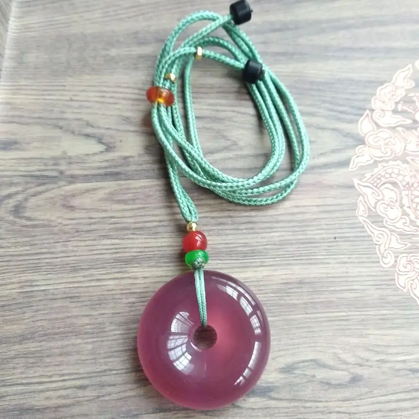 Nature Purple Chalcedony Pendant Agate Amulet Talisman Blessing Lucky Ping An Kou Hanging