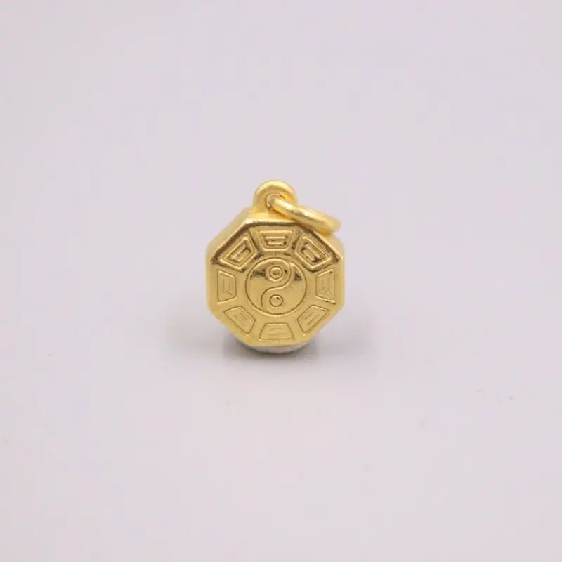 New Solid Pure 24Kt 3D Yellow Gold Pendant Women Men 17x10mm Eight Trigrams Figure Pendant 1-1.5g