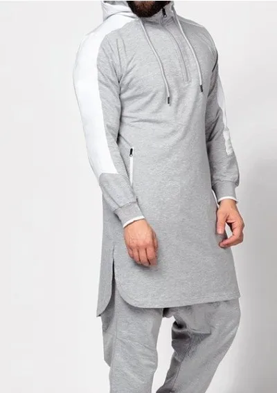 Mit kapuze Männer Muslimischen Jubba Thobe Patchwork Islamische Kleidung Langarm Dubai Kaftan Männlichen Saudi-arabien Hemd Plus Größe 3XL 4XL