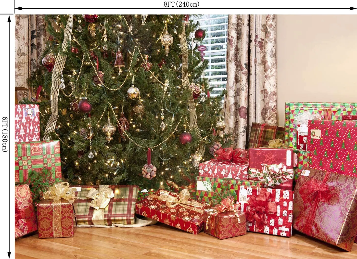 Christmas Tree with Lots of Pretty Wrapped Photography Backdrop Winter Party Vinyl Photo Booth Background Studio Prop