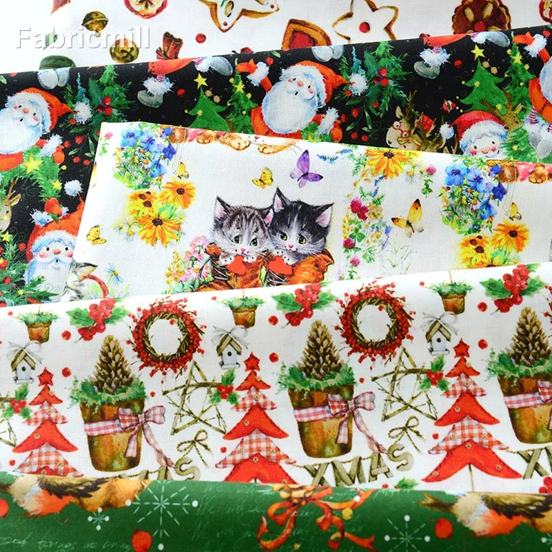 Christmas Fabric Cotton Digital Printed for Sewing Clothes Socks Christmas Decoration by Half Meter
