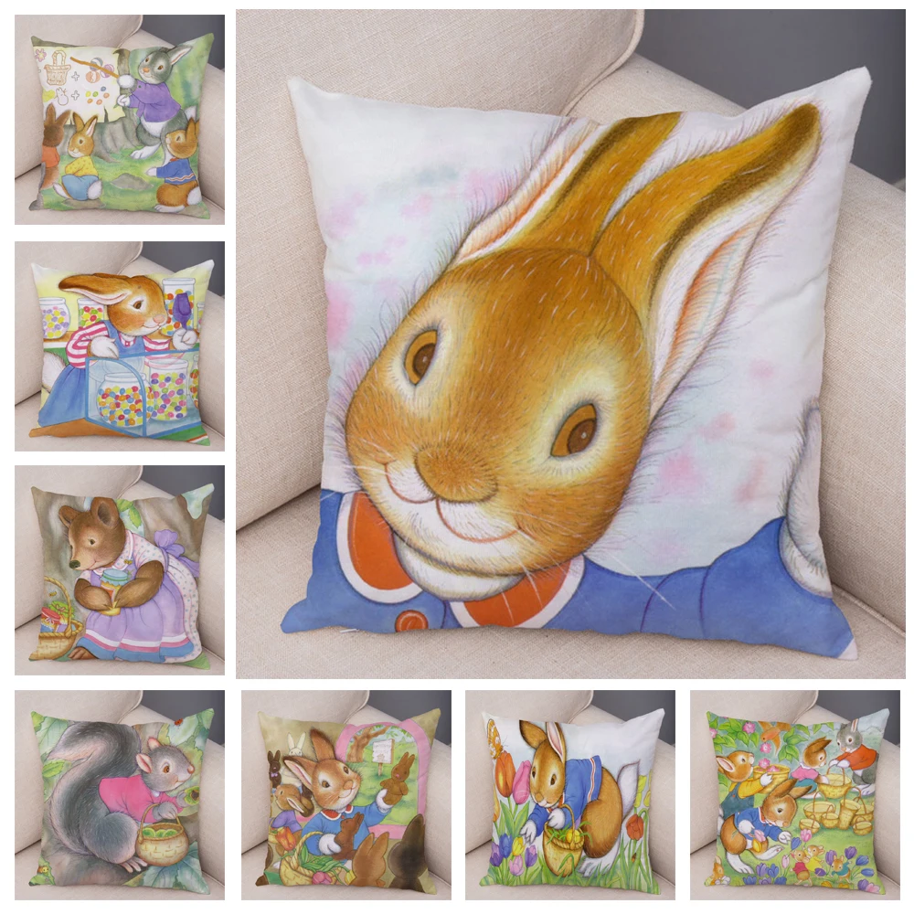 

Soft Polyester Cartoon Rabbit Pillow Case for Sofa Room Home Sofa Square Cushion Cover Decor Fairy Tale Pillowcase 45x45cm