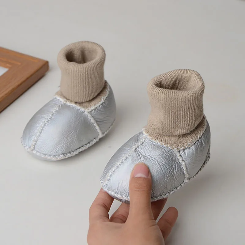 Genuine Leather baby shoes boots infants warm winter shoes fur wool girls baby booties Sheepskin boy baby Shoes