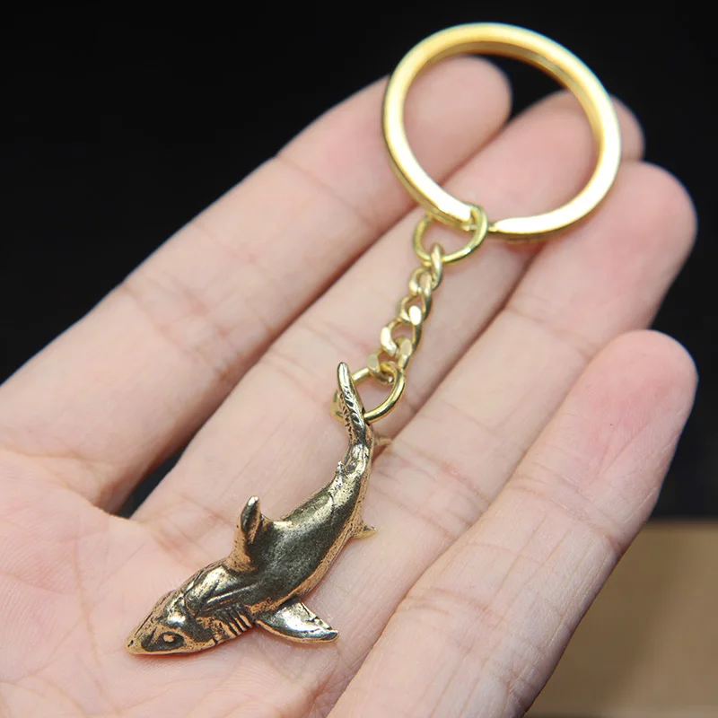 Brass Pendant Car Key Chain Ring Shark Animal Figurines Handmade Lanyard Keychain Hanging Jewelry Men Women Keyrings Child Gifts