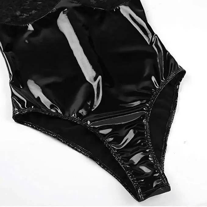 Glossy Faux Leather Women Sex Catsuit Sexy Lingerie Transparent Female Bodysuit Hot Erotic Underwear Ladies See Through Leotard