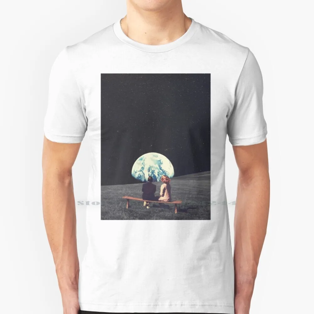 We Used To Live There 100% Cotton T Shirt Vintage Space Surrealism Couple Together Waiting Earth Landscape Woman Dark Sky Stars