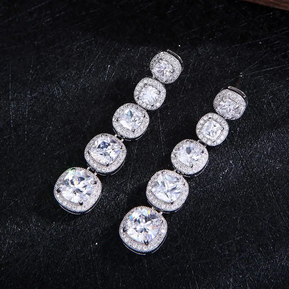 

Модные висячие серьги с геометрическим черным кубическим цирконием и кристаллами CZ для женщин, свадебные серьги Aretes De Mujer Modernos E4846