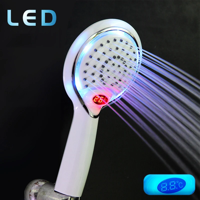 Vidric Automatic LED Light Shower Head 3 Color LED Handheld Bathroom  Romantic Lights Portable Water Saving Digital Temperature