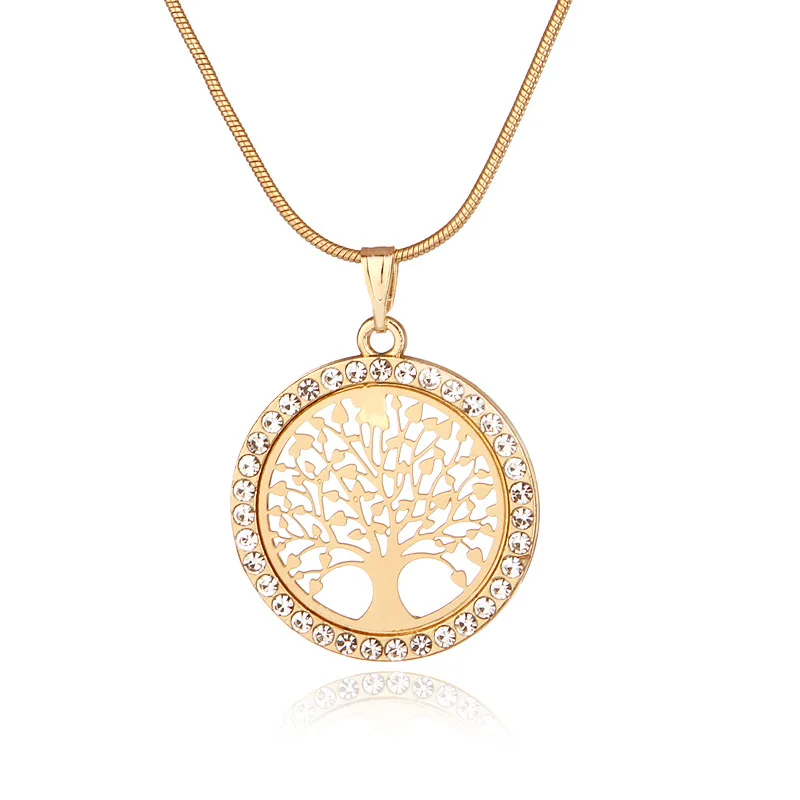 Hot Tree of Life Crystal Round Small Pendant Necklace 3 Colors Bijoux Collier Elegant Women Jewelry Gifts Dropshipping