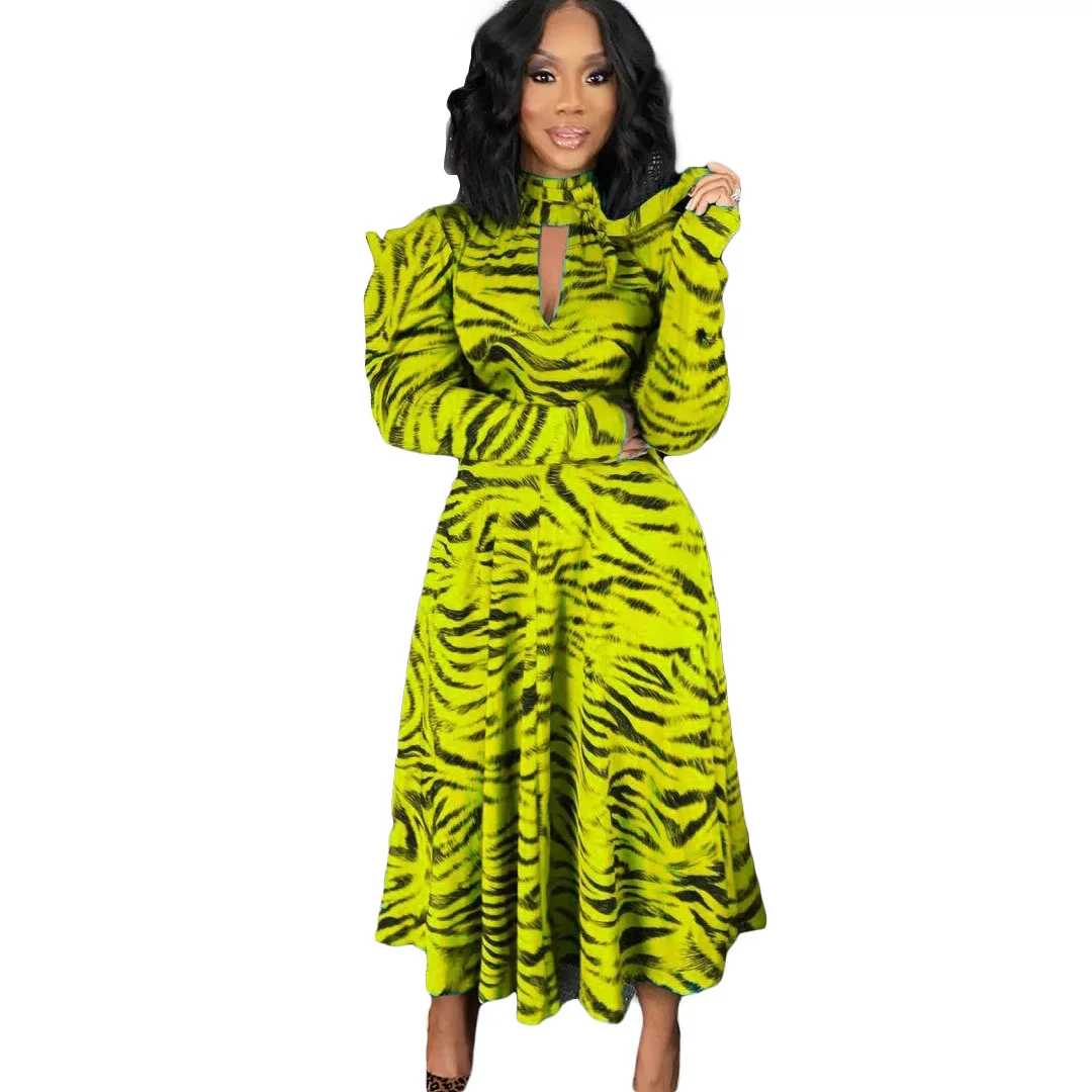 

Print African Dresses for Women 2021 Summer Midi Dress Party Long Sleeve Christmas Robe African Clothes Women