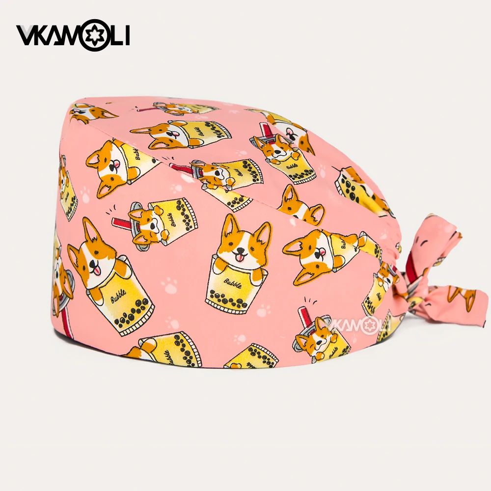 wholesale Cute dog print women Scrubs Caps Pet shop Lab Working cap Scrubs hats Breathable nurses doctor nursing hair hats