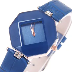 Montre-bracelet en cuir bleu pour femmes, à Quartz, à la mode