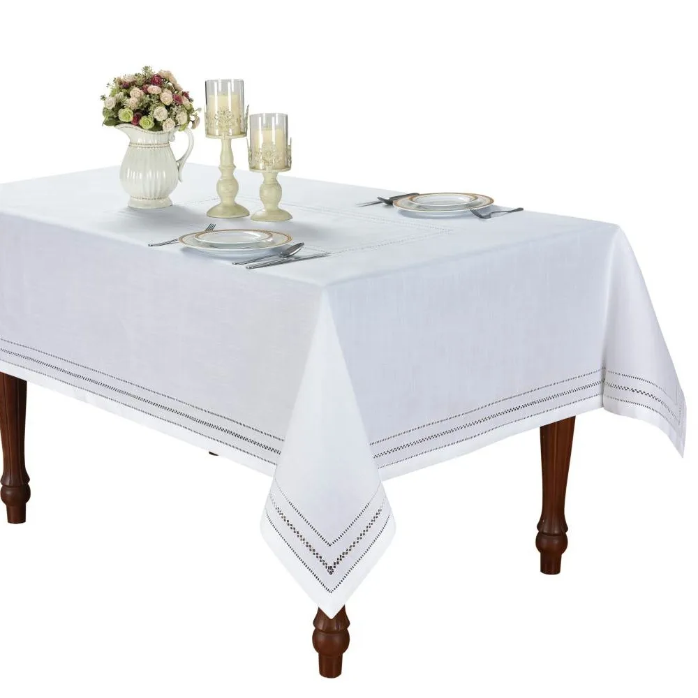 Mantel conciso de lujo con dobladillo cosido a mano, rectangular cuadrado, aspecto de lino y lavable, hogar, restaurante, Airbnb, 0396