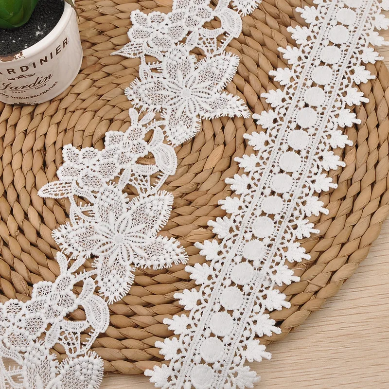 

30Yards Floral Water Soluble Embroidered Neckline Collar Bilateral Ribbon White Lace Trim Women Dress Diy Sewing Supplies