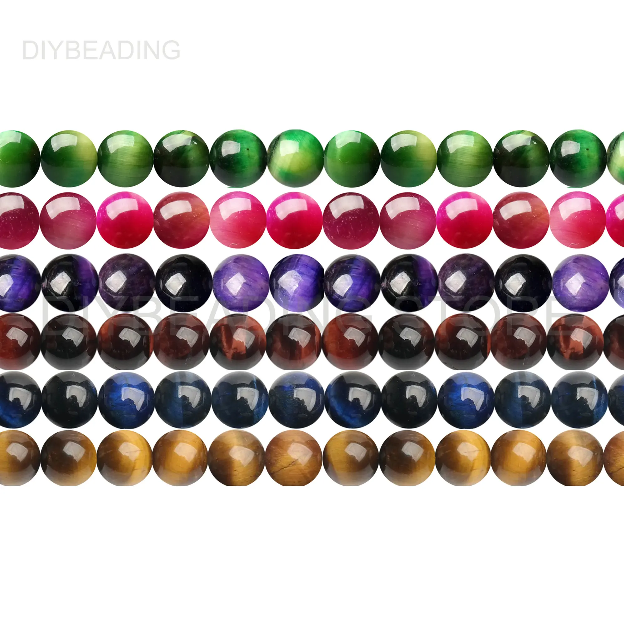 

AAAAA Natural Tiger Eye Gemstone Beads for Jewelry 4 6 8 10 12 14mm Red/Yellow/Green/Purple Tiger's Eye Stone Beads Wholesale