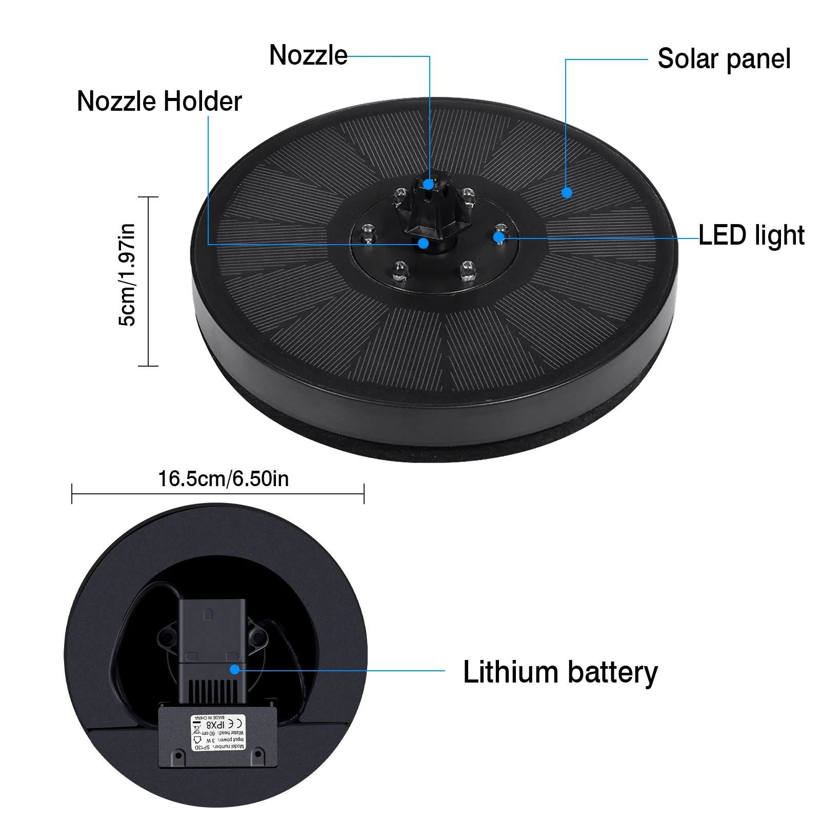 7V/3W Solar Fountain Colorful 6 LED Lights Swimming Pools Fountain Bird Water Floating Fountain Pond Garden Patio Lawn Decor