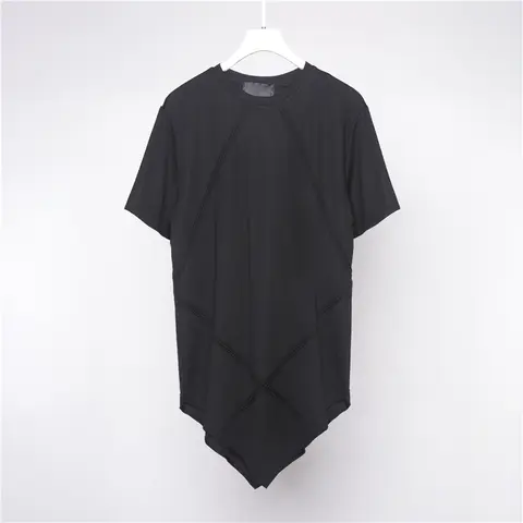 다크 디자인 슬림 반팔 티셔츠 남녀 공용, 패션 브랜드 언더셔츠, 개성 있는 스플라이싱 한국 버전