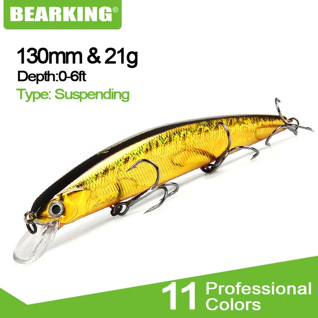 BEARKING na sztuczne przynęty wędkarskie minnow jakości woblery przynęty 13cm 21g zawieszający gorący model woblery popper