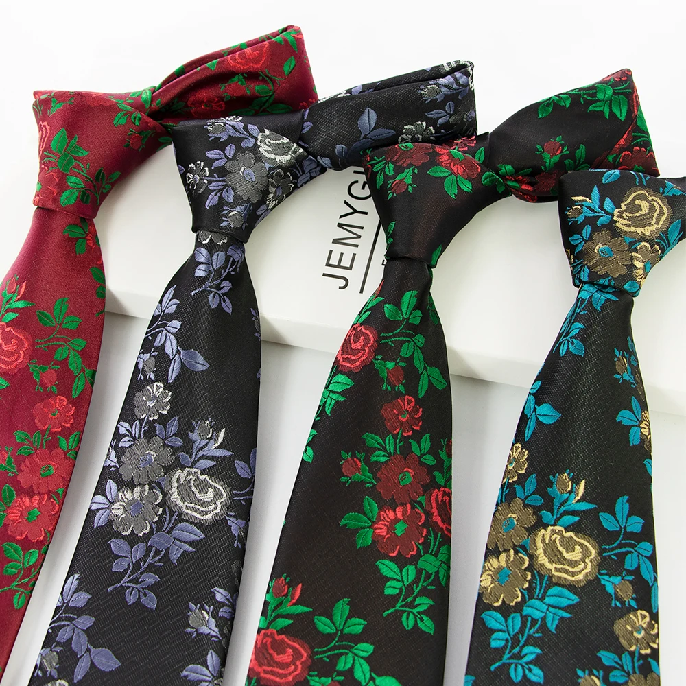 JEMYGINS New Designs Classic Silk Men Tie Floral Rose 8cm Red Jacquard Necktie Gravata Ties for Men Formal Wear Business Wedding