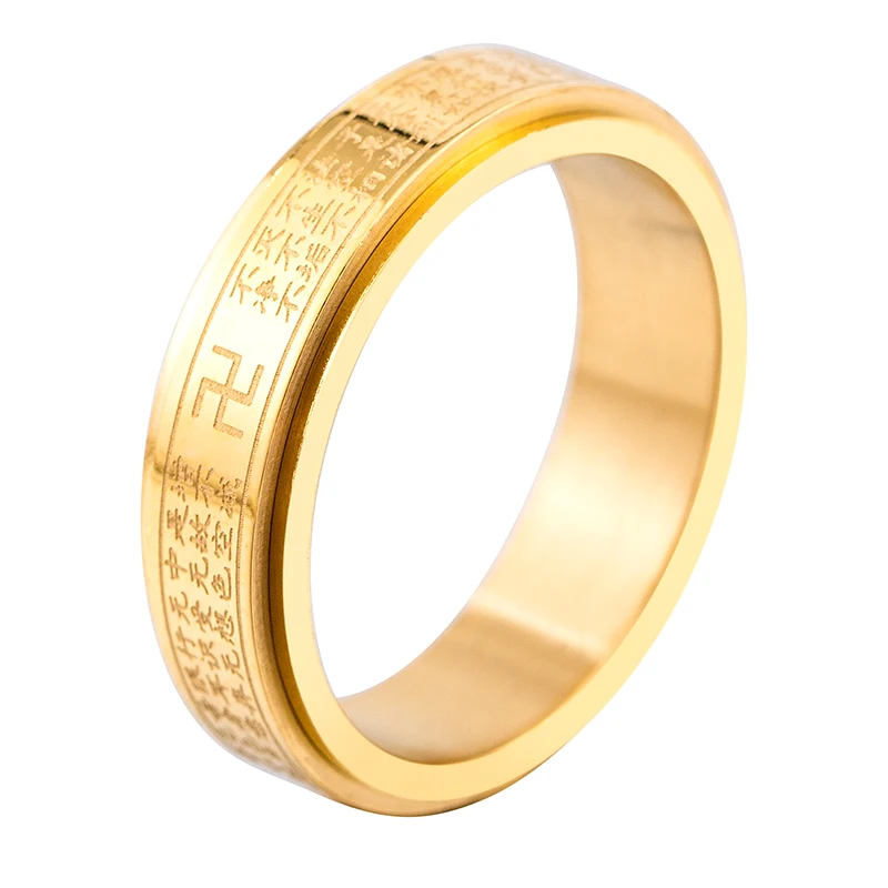 Southeast Asia Personalized Fashion Letter Rotating Ring Male And Women Stainless Steel Buddhist Scripture Rings