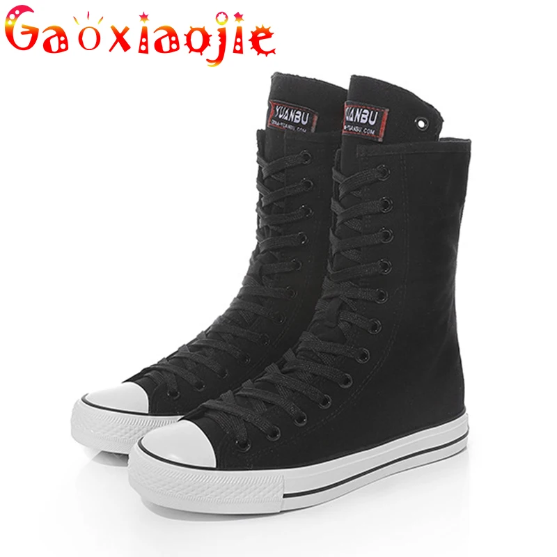 New Short Tube Boots Women 2021 Hot Fashion Front Lace-up Side Zipper Canvas Shoes Casual Rubber Flat Dance Shoes Women Shoes