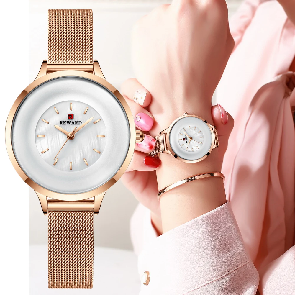 

REWARD New Rose Gold Women Watch Business Quartz Watch Ladies Top Brand Luxury Female Wrist Watch Girl Clock Relogio Feminin