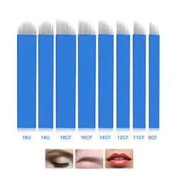 BMX 100PCS 0.18mm 14Pin Microblading Needles Permanent Makeup Manual Eyebrow Tattoo Needles Blade For Tattoo Pen Machine