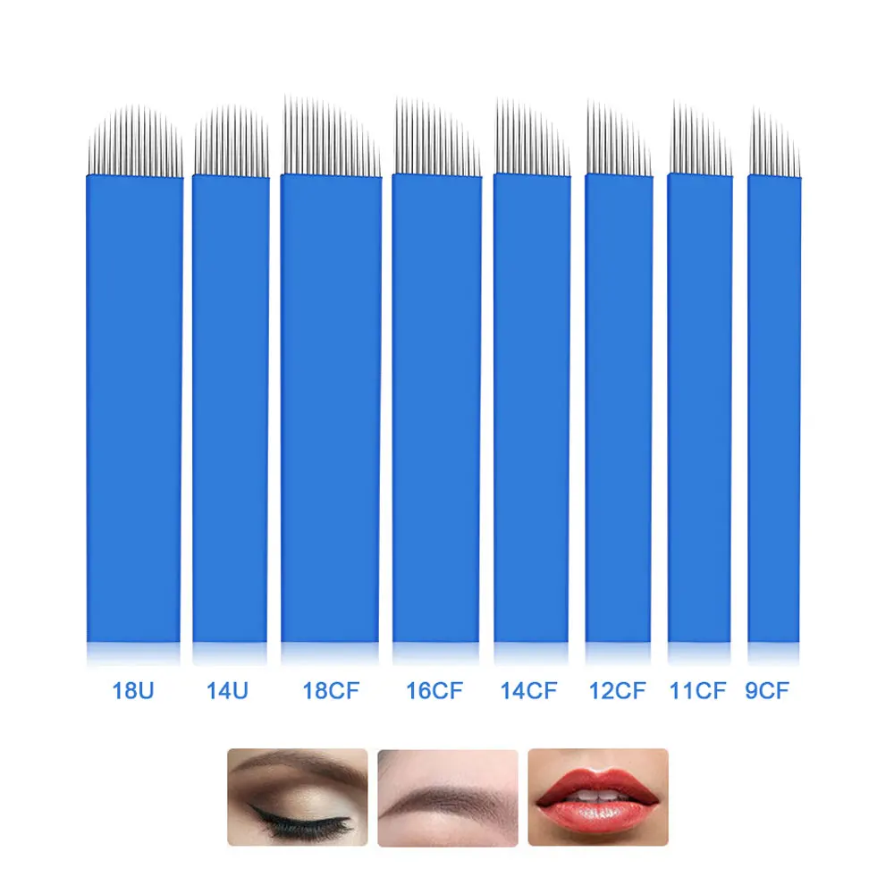 BMX 100PCS 0.18mm 14Pin Microblading Needles Permanent Makeup Manual Eyebrow Tattoo Needles Blade For Tattoo Pen Machine