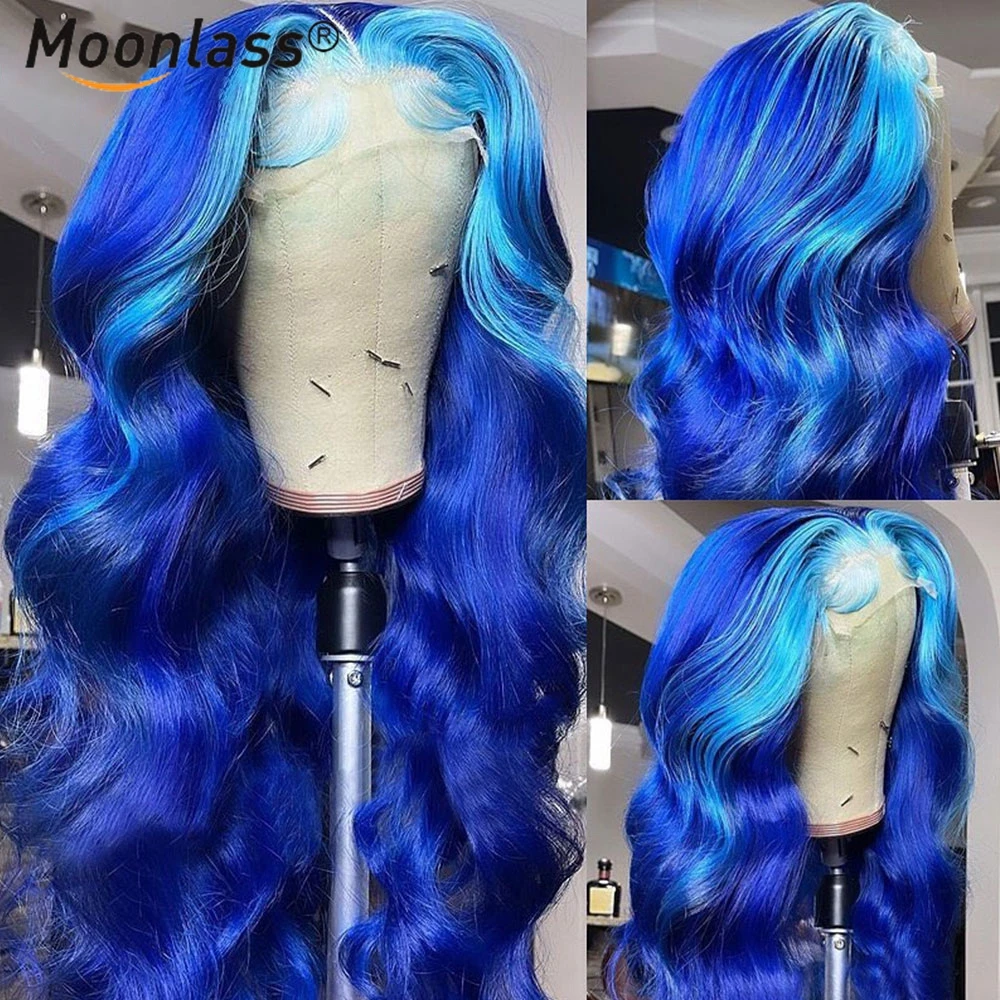 

Blue Highlight Loose Wave Lace Front Wig Brazilian Remy Hair HD Transparent Lace Front Human Hair Wigs For Women 180 Density