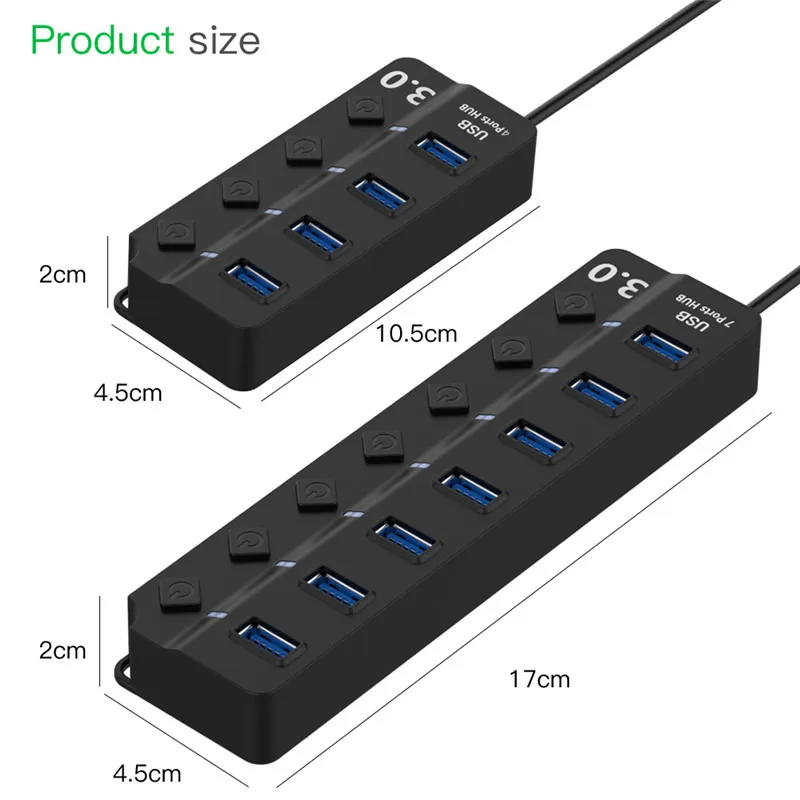 Usb 3.0 Hub 4 / 7 Port Super Speed Usb 3 Data Hub Met Individuele Schakelaars & Eu/us/Uk Power Adapter Voor Macbook Laptop Pc