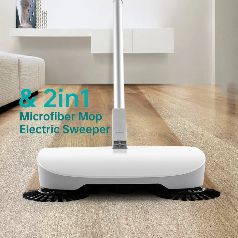 Microfiber Mop Floor Cleaning System Electric Sweeper Cordless Rechargeable with Rotating Brushes Flexible Dust Cleaning Broom