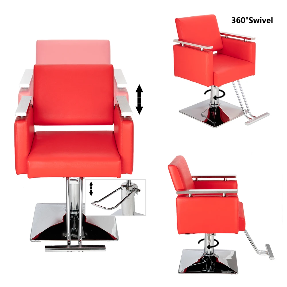 HC197R  Beauty Salon Chair Salon Chair Barber  Square Base Boutique Hair Salon Special Hairdressing Chair Beauty Chair Red