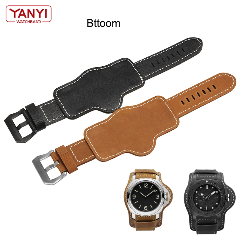 Retro Thick Genuine leather watchband watch band men Wrist watch strap wristwatches band 20 22 24mm 26mm Brown Black with mat