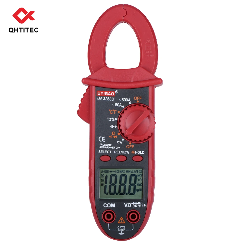 QHTITEC UA3268D Precision Clamp Meter T-RMS 6000 Counts Multimeter Digital Voltage Tester Auto-Ranging Temperature Capacitance