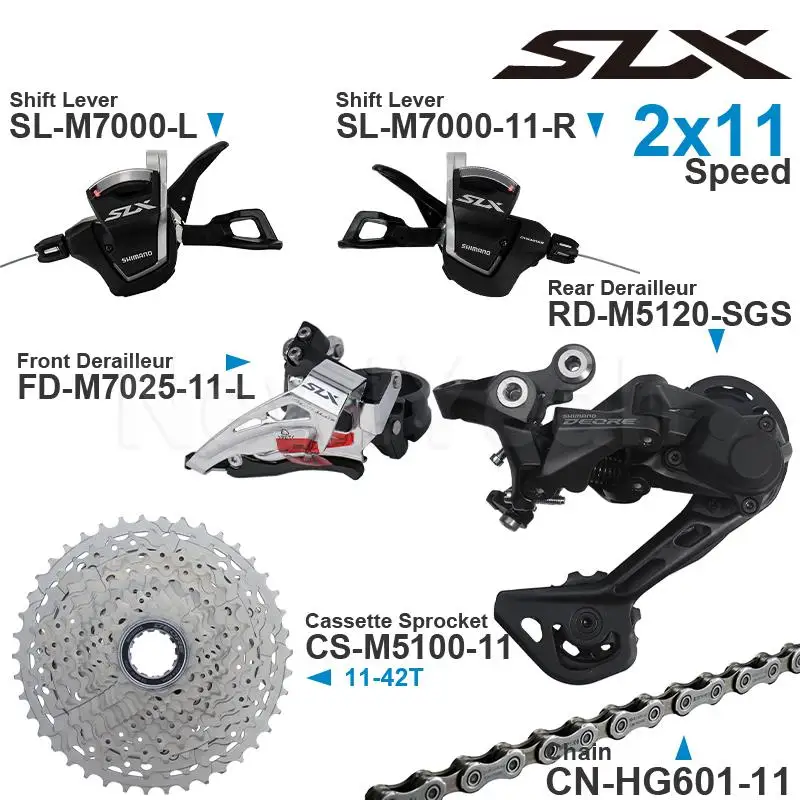 SHIMANO SLX M7000 2x11 Speed Groupset include M7000 Shifters Front Derailleur M5120 Rear Derailleur M5100 Cassette 42T and Chain