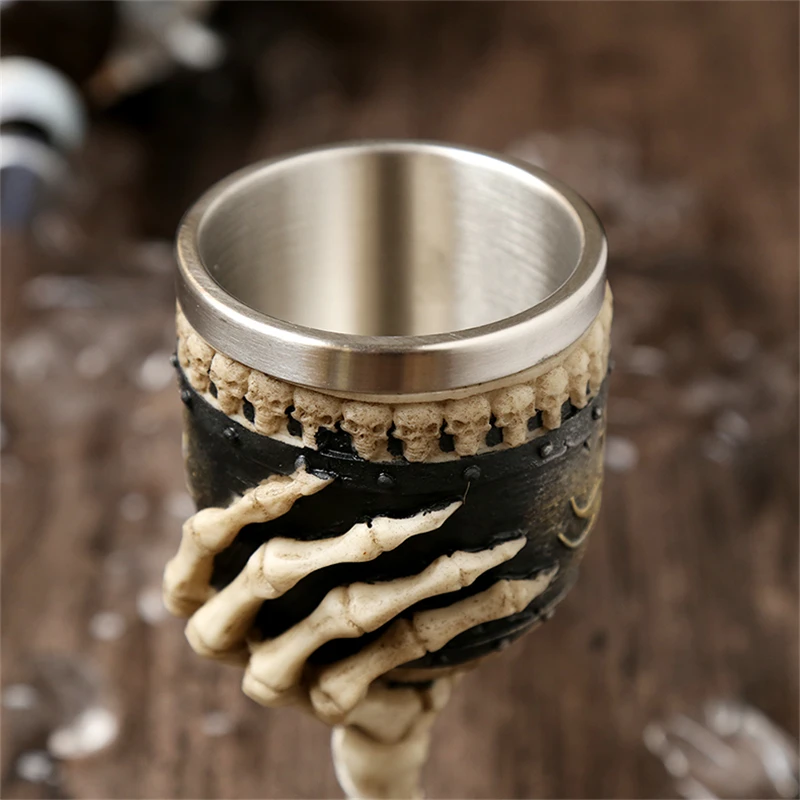 180ml Retro Horn Skull Resin Beer Mug Stainless Steel Skull Knight Halloween Coffee Cup Viking Tea Mug Ceramic Tiki Mug