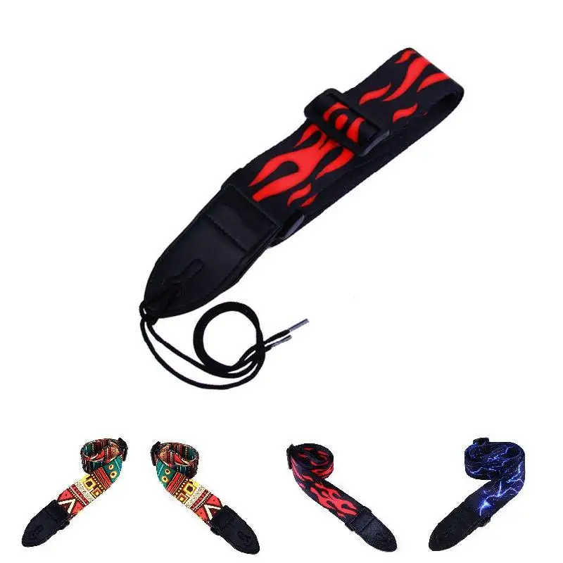 

PU Leather Guitar Strap Adjustable Belt Lightning Flame Pattern for Bass Folk Acoustic Guitar