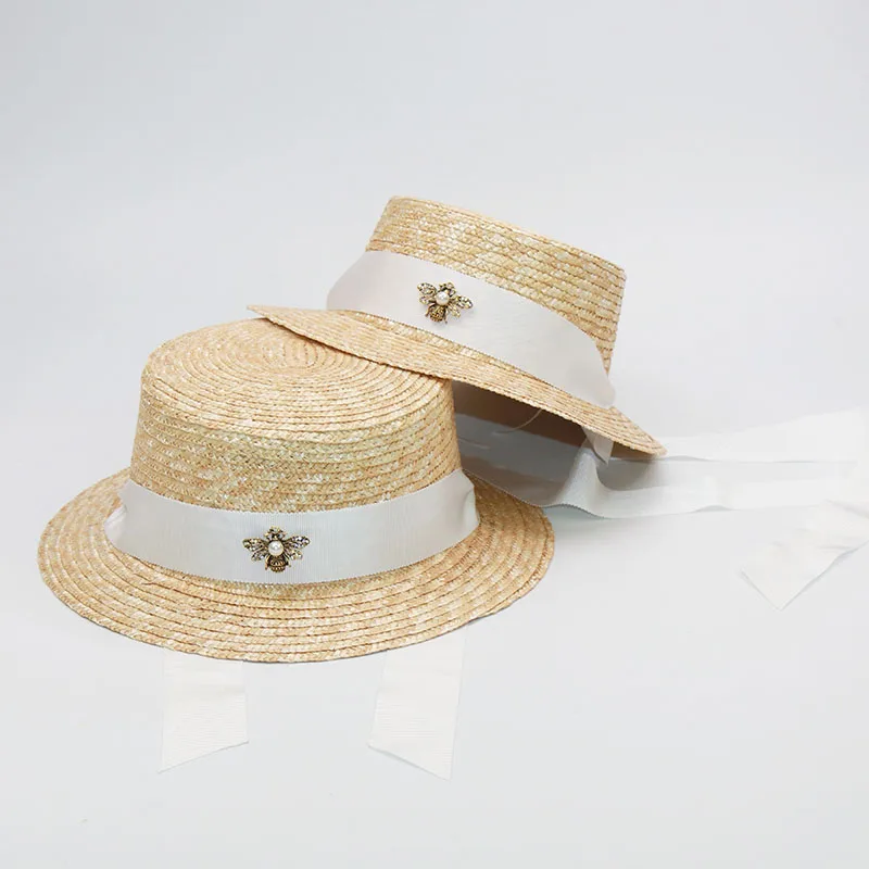 New Fashion Bee Long Ribbon Girls Sun Hats Women Summer Straw Beach Hats Parent-child Hat Children Visor Cap Wholesale NH818